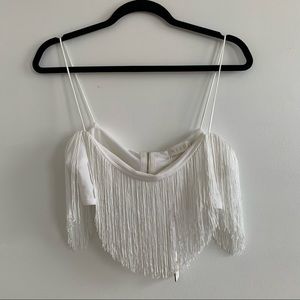 White Fringe Crop Top